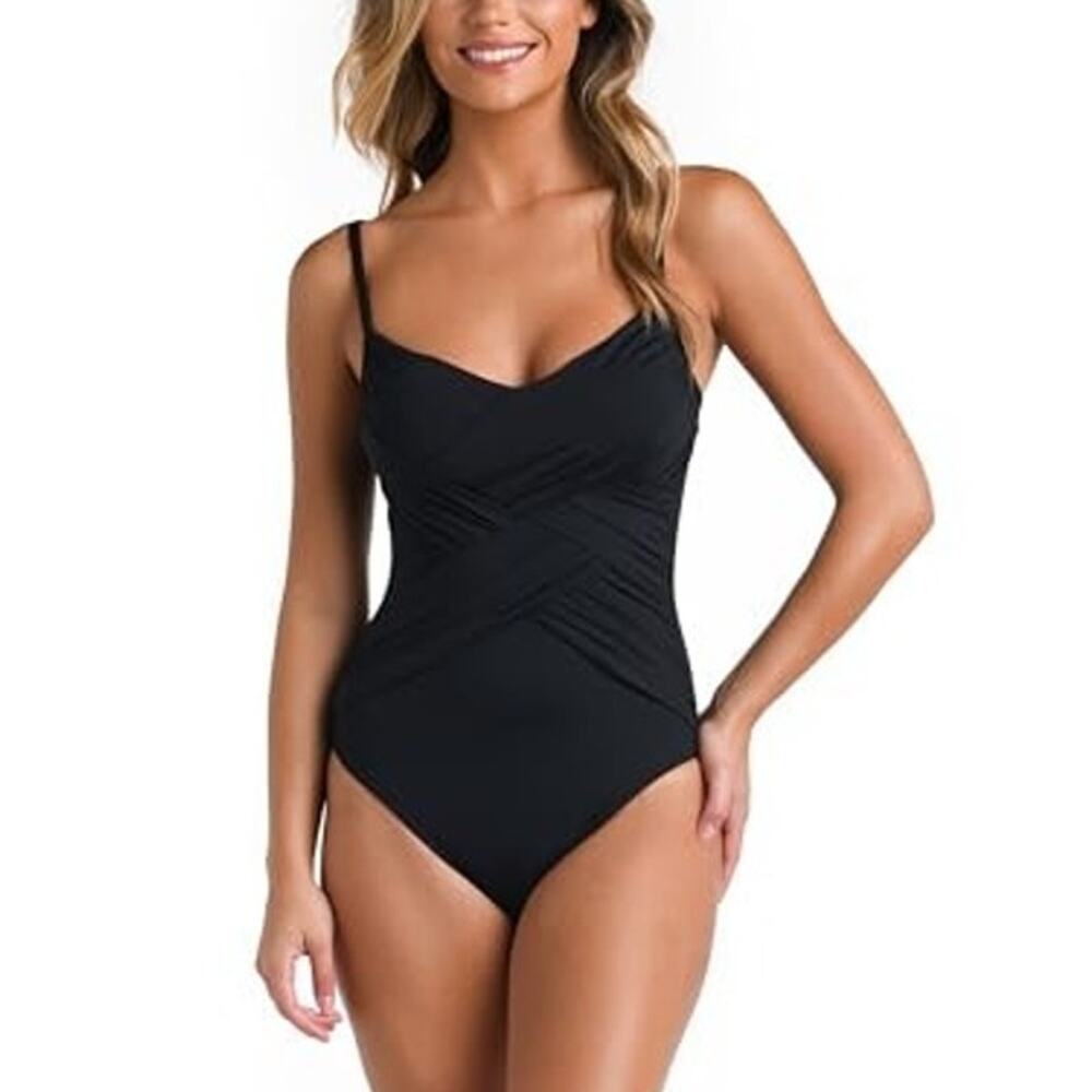 La Blanca Women's Draped Front Lingerie One Piece Swimsuit Black Size 8 EU40
